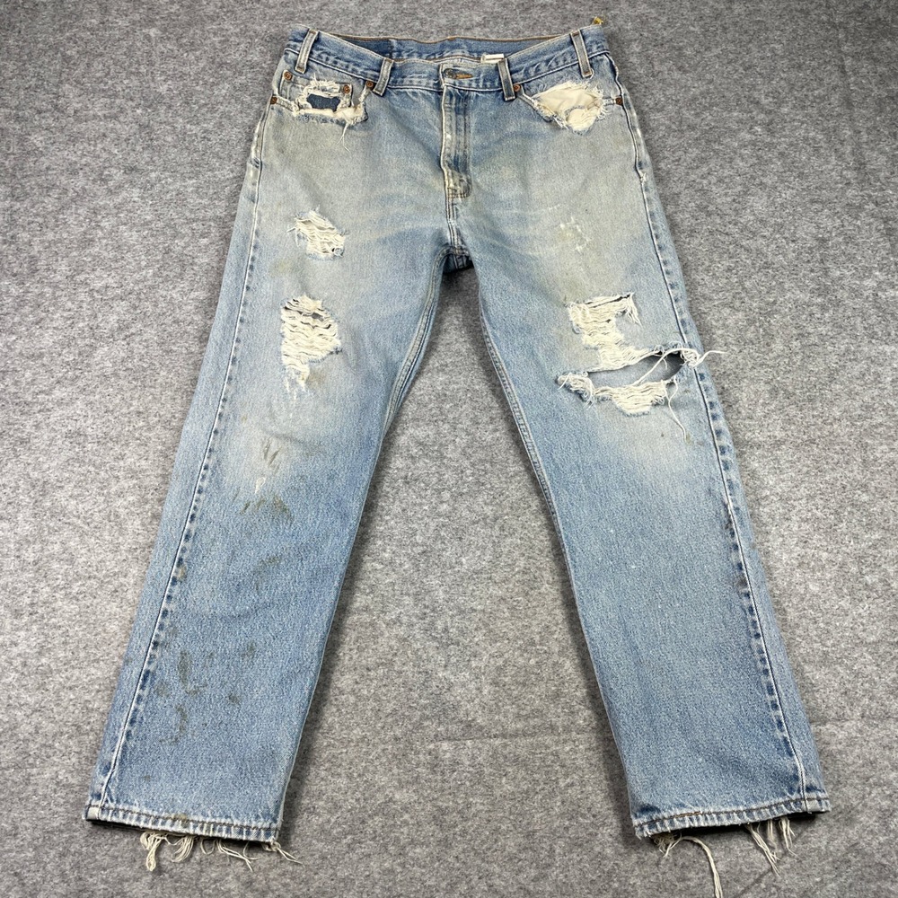 Vintage Levis 505 Jeans Men 36x30 (Fits 33x28) Blue Straight Thrashed Grunge 90s